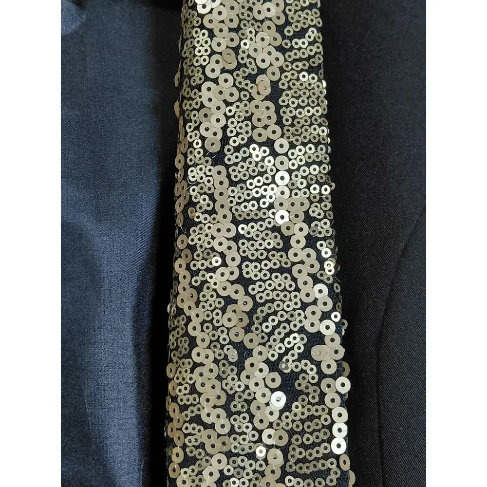 Mandee Black Gold Sequin Shawl Collar Peplum Open Front Jacket Women Size L